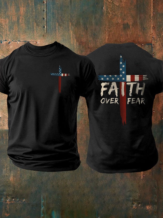 Men's Faith Over Fear Print Casual T-Shirt