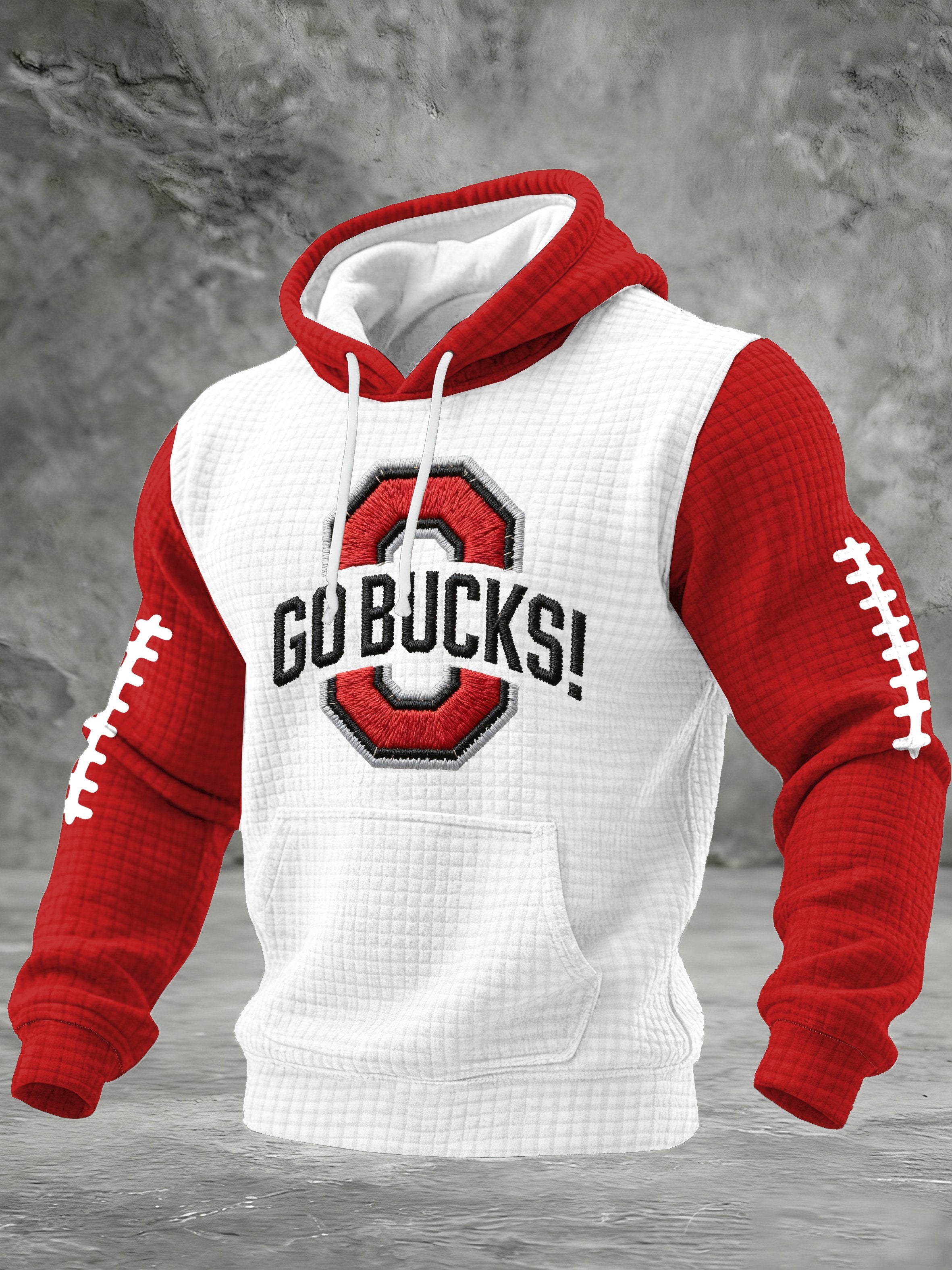 Men's Football Print Checkered Fabric Hooded Sweatshirt