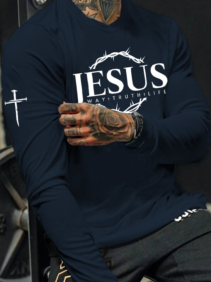 🔥Buy 3 Get 15% Off🔥Men's Jesus The Way The Truth The Life Print Long Sleeve T-shirt