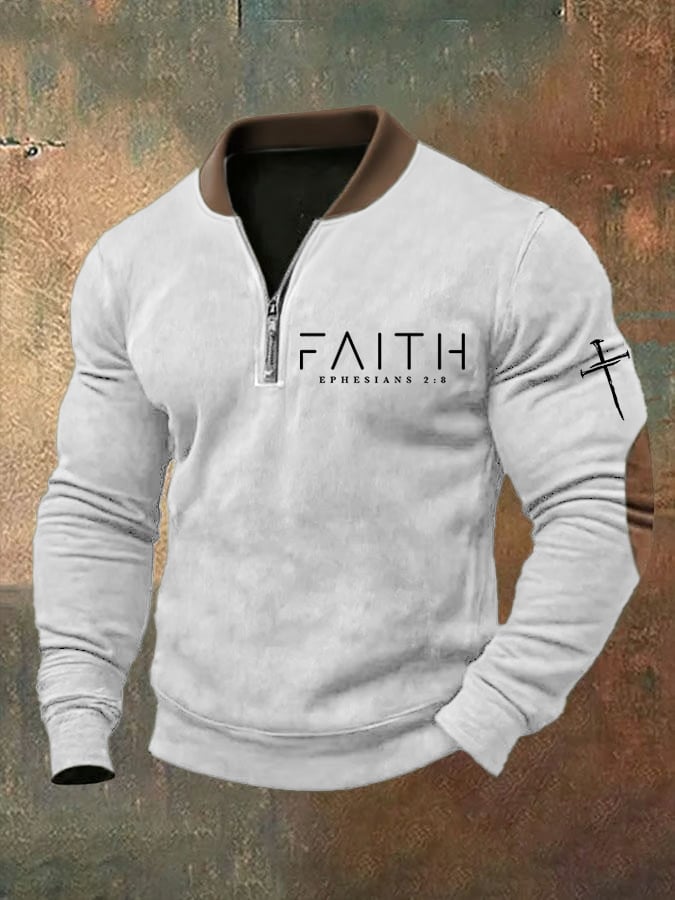 🔥Buy 3 Get 15% Off🔥Men's Faith Cross Print Zipper Neck Casual Sweatshirt
