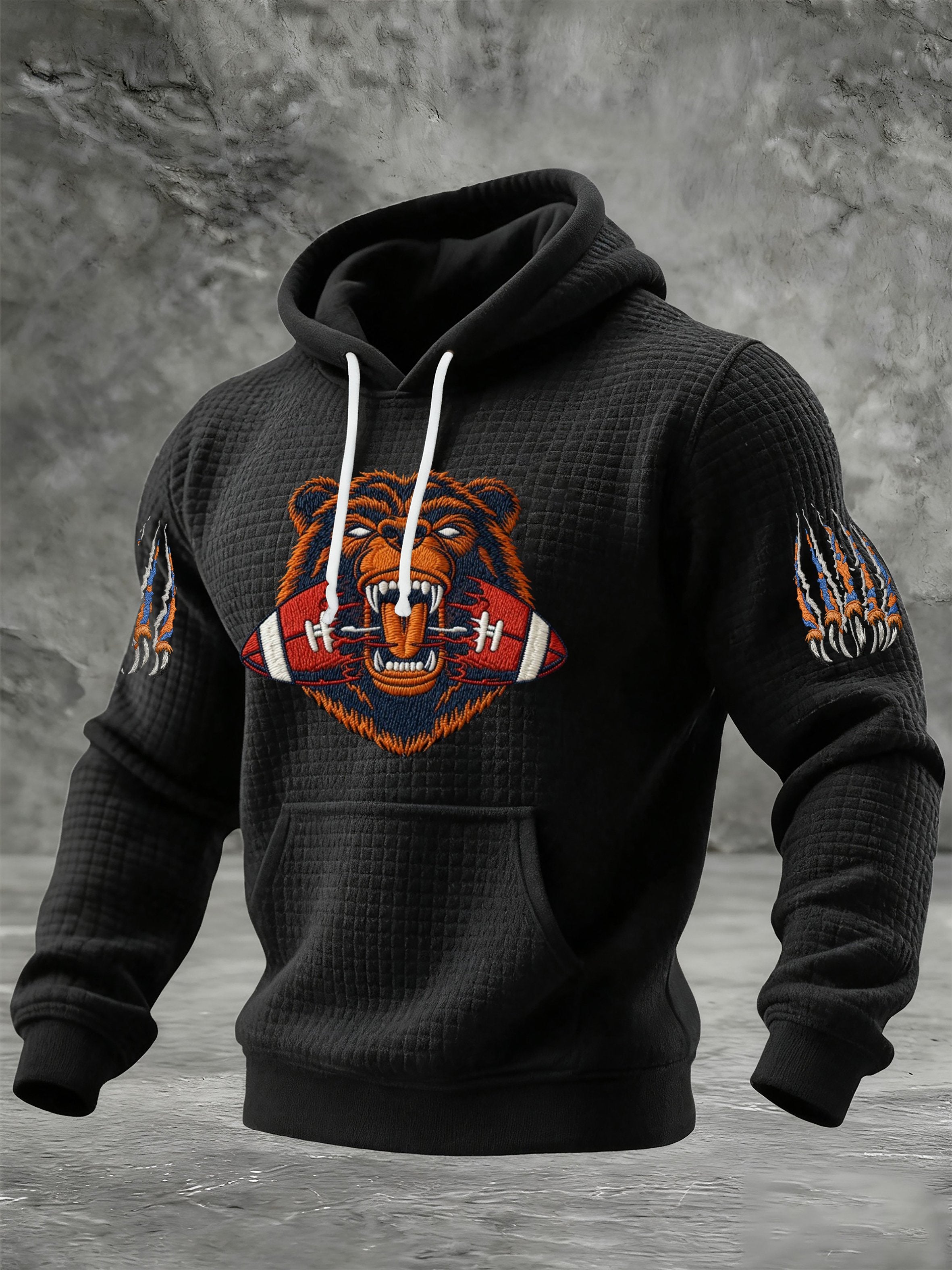 Men's Football Print Checkered Fabric Hooded Sweatshirt