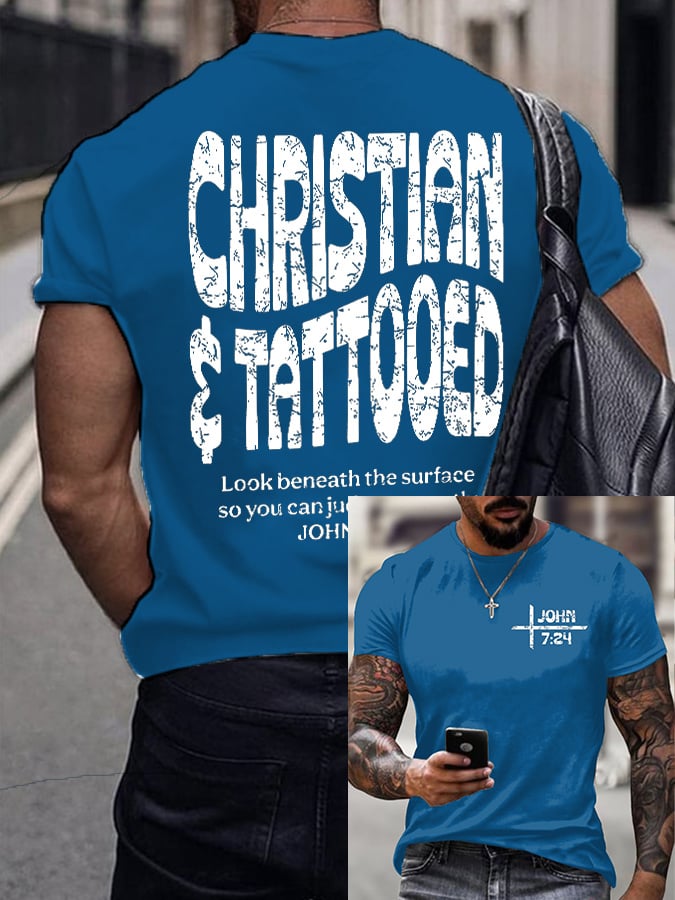 🔥Buy 3 Get 15% Off🔥Men'S Casual John 7:24 Christian and Tattooed Print Short Sleeve T-Shirt