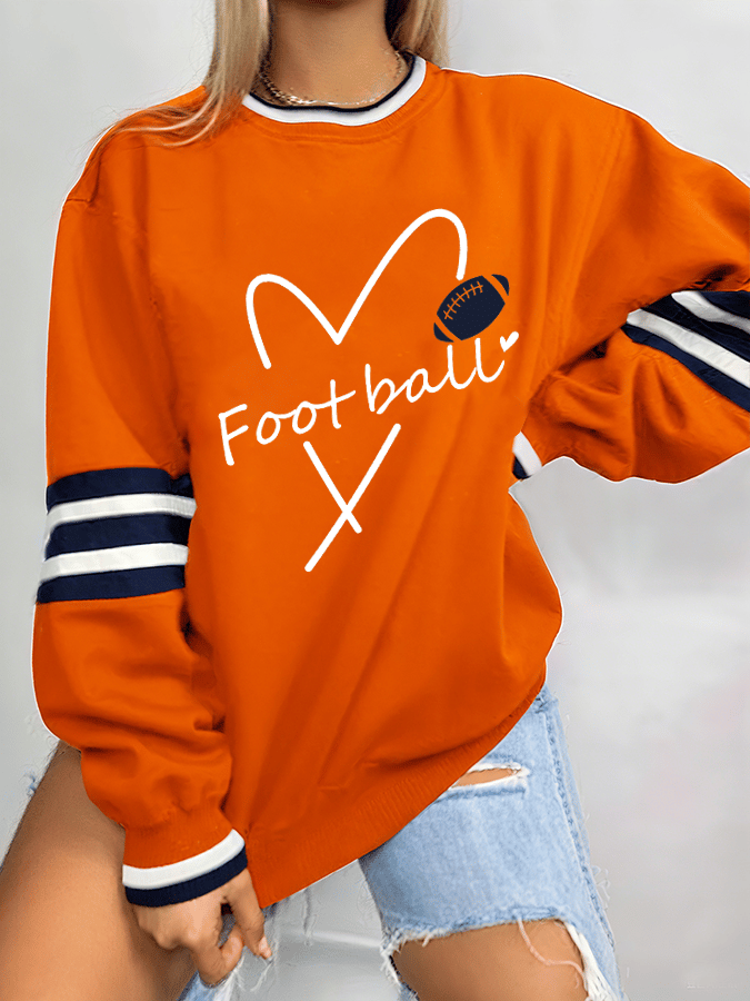 Women's Football Print Crew Neck Sweatshirt