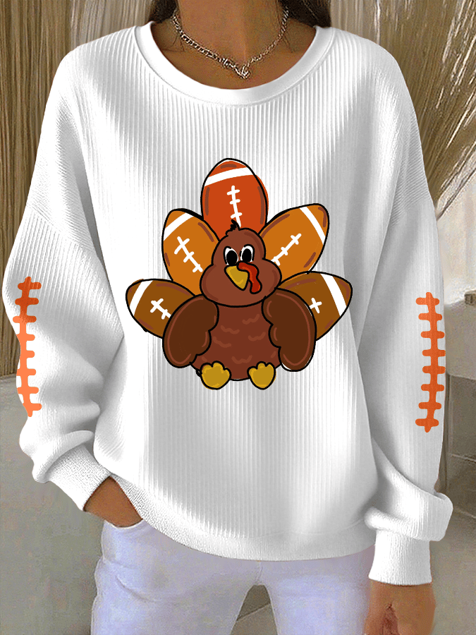 Women's Football Print Knitted Crew Neck Long Sleeve Top