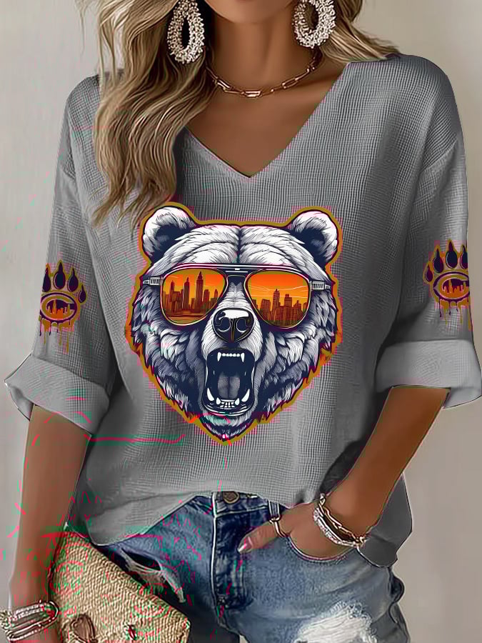 Women's Rugby Print Waffle Long Sleeve T-Shirt