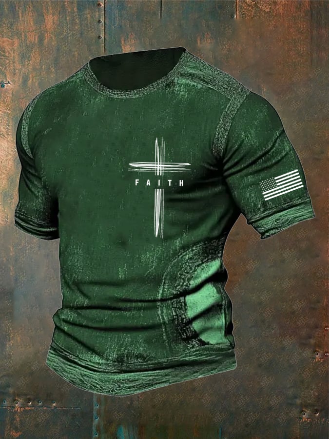 🔥Buy 3 Get 15% Off🔥Men's Vintage Faith Cross Print Casual T-Shirt