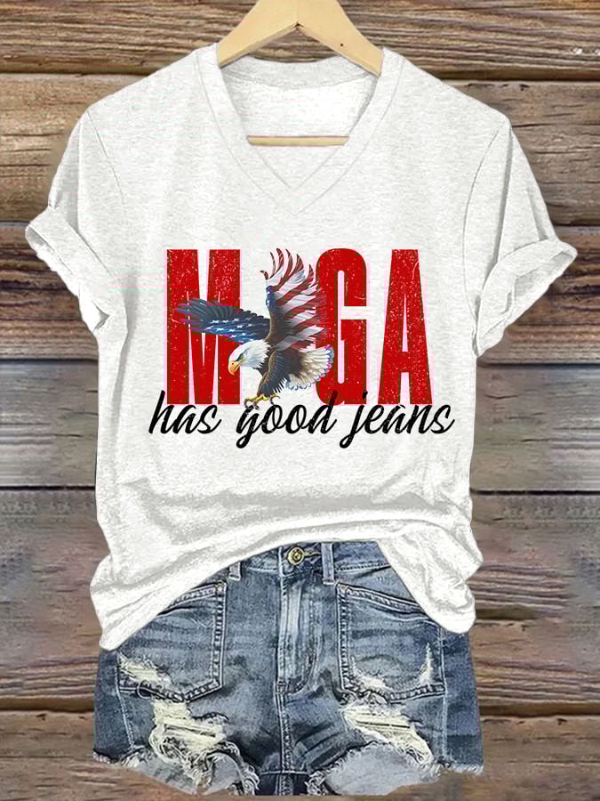 V-Neck Retro Has Good Jeans Print T-Shirt