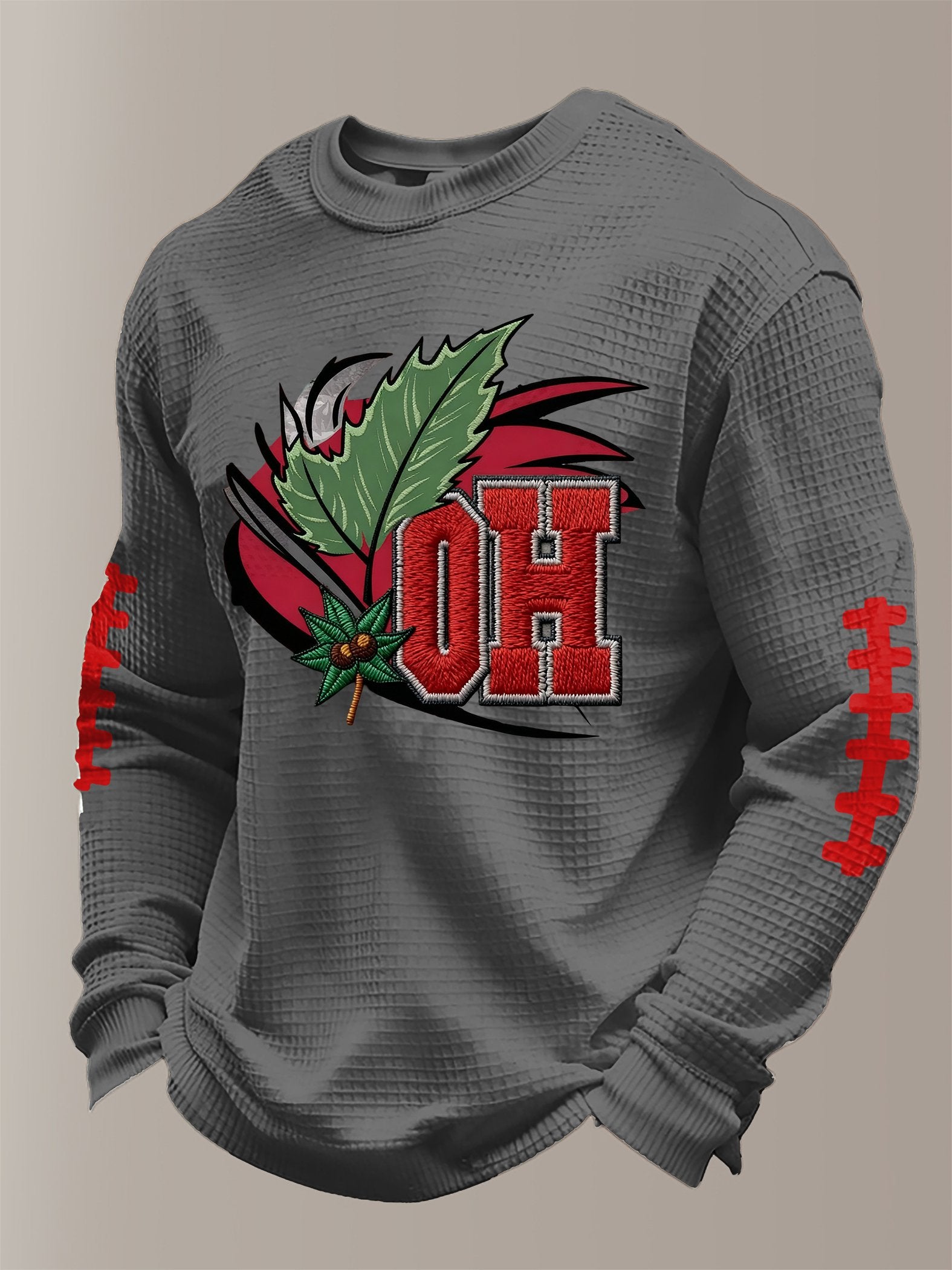 Men's football waffle fabric long-sleeved T-shirt