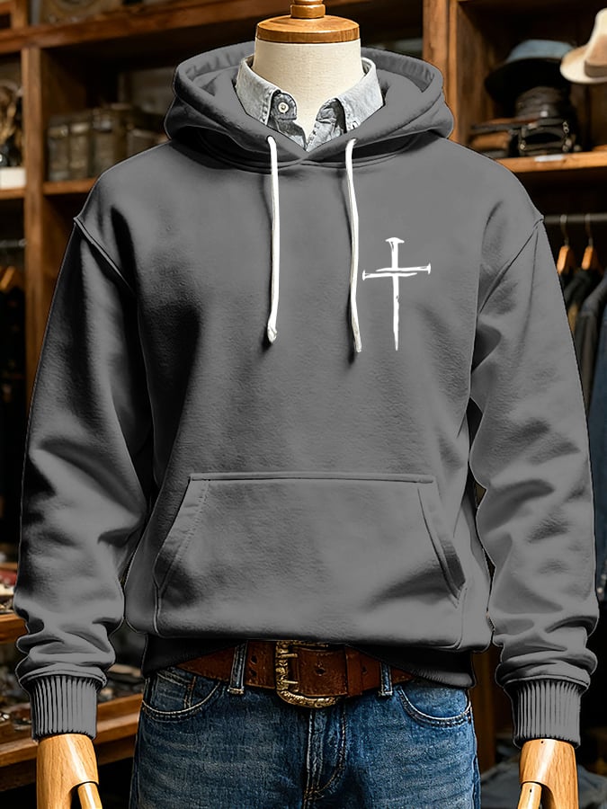 🔥Buy 3 Get 15% Off🔥Men's Retro Faith Cross Print Long Sleeve Casual Hooded Sweatshirt