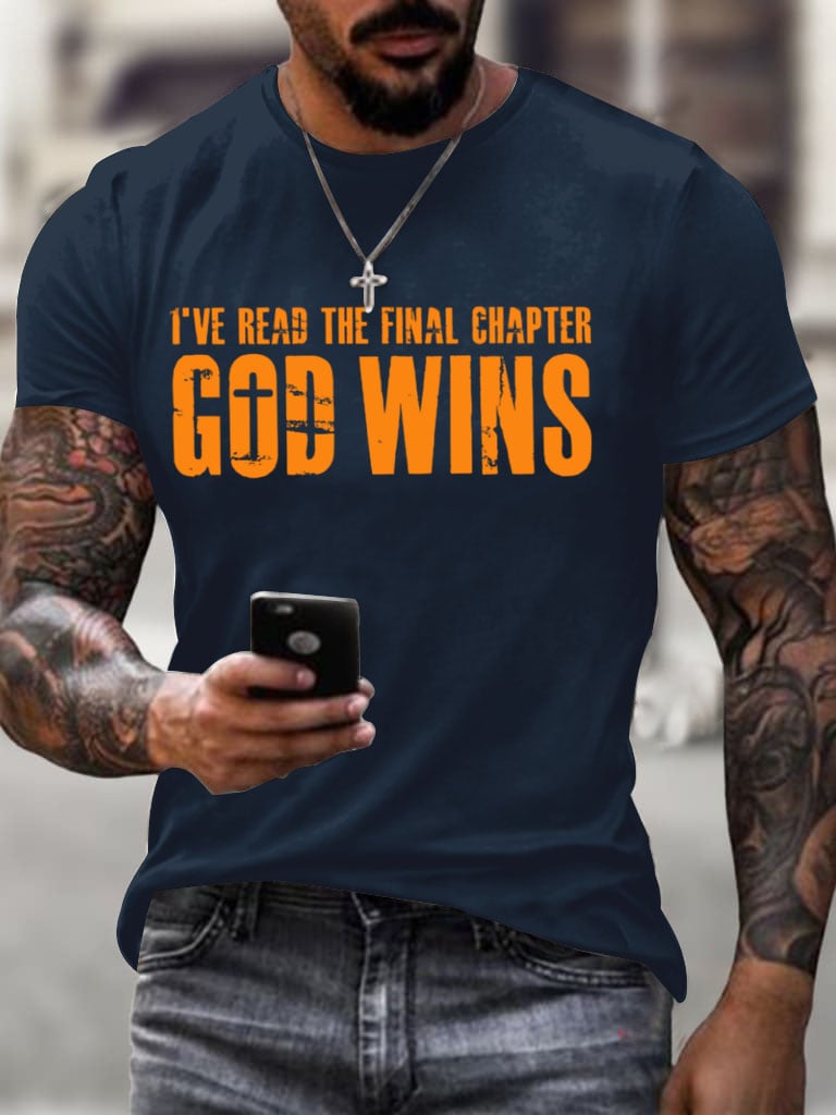 🔥Buy 3 Get 15% Off🔥Men's God Wins I've Read The Final Chapter Print T-Shirt