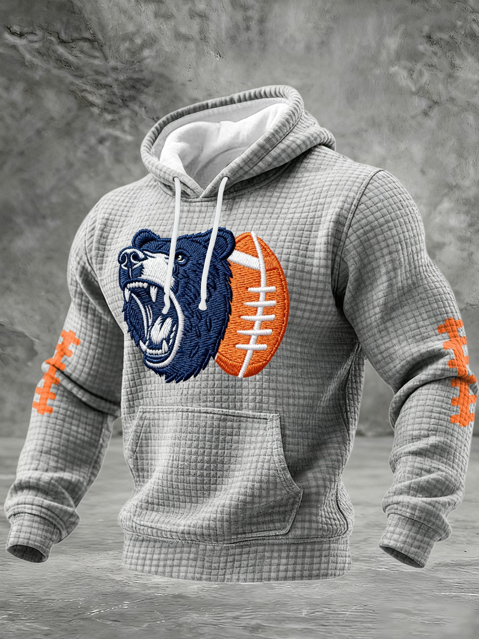 Men's Football Print Checkered Fabric Hooded Sweatshirt