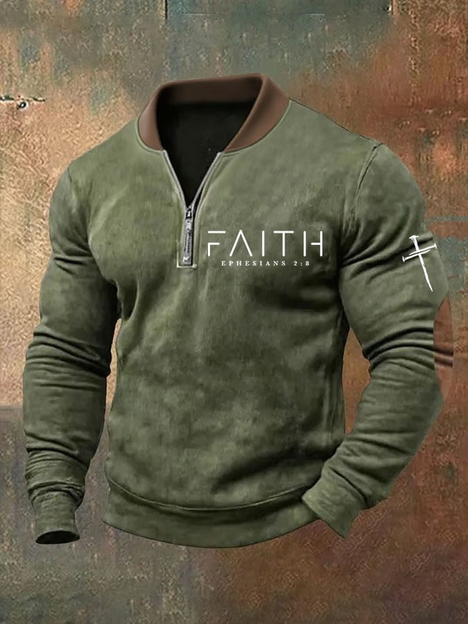 🔥Buy 3 Get 15% Off🔥Men's Faith Cross Print Zipper Neck Casual Sweatshirt
