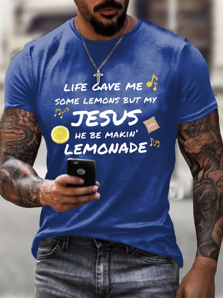 🔥Buy 3 Get 15% Off🔥Men's Life Gave Me Some Lemons, But My Jesus Turned Them Into Lemonade Faith Faith Printed  Shirt