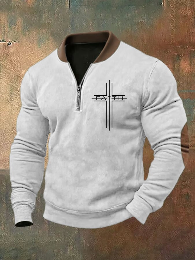 🔥Buy 3 Get 15% Off🔥Men's Faith Cross Print Zipper Neck Casual Sweatshirt