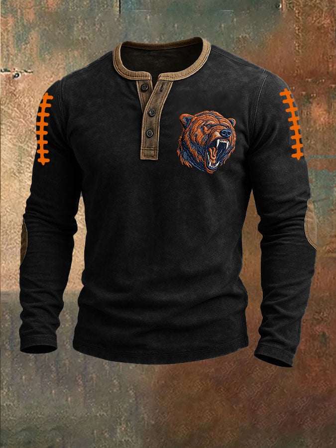 Men's Football Print Henley Top