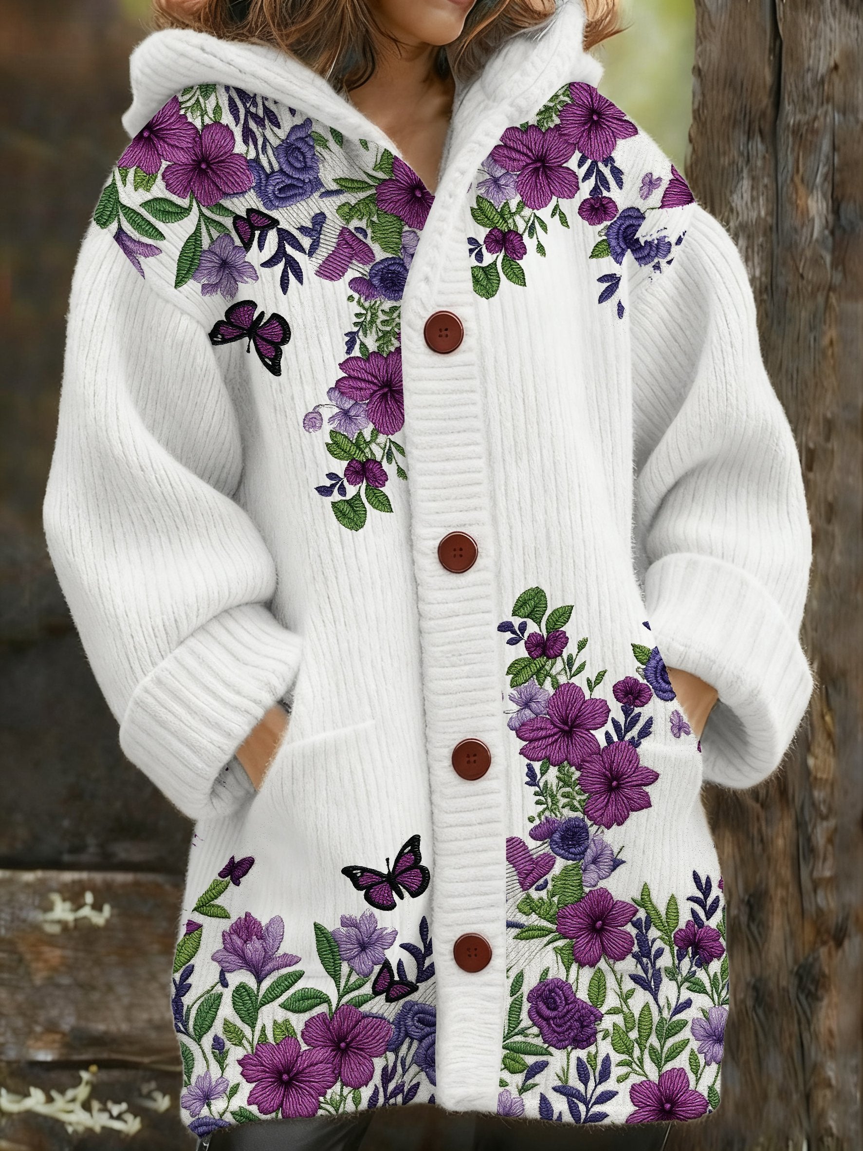 Women's Purple Print Hooded Jacket