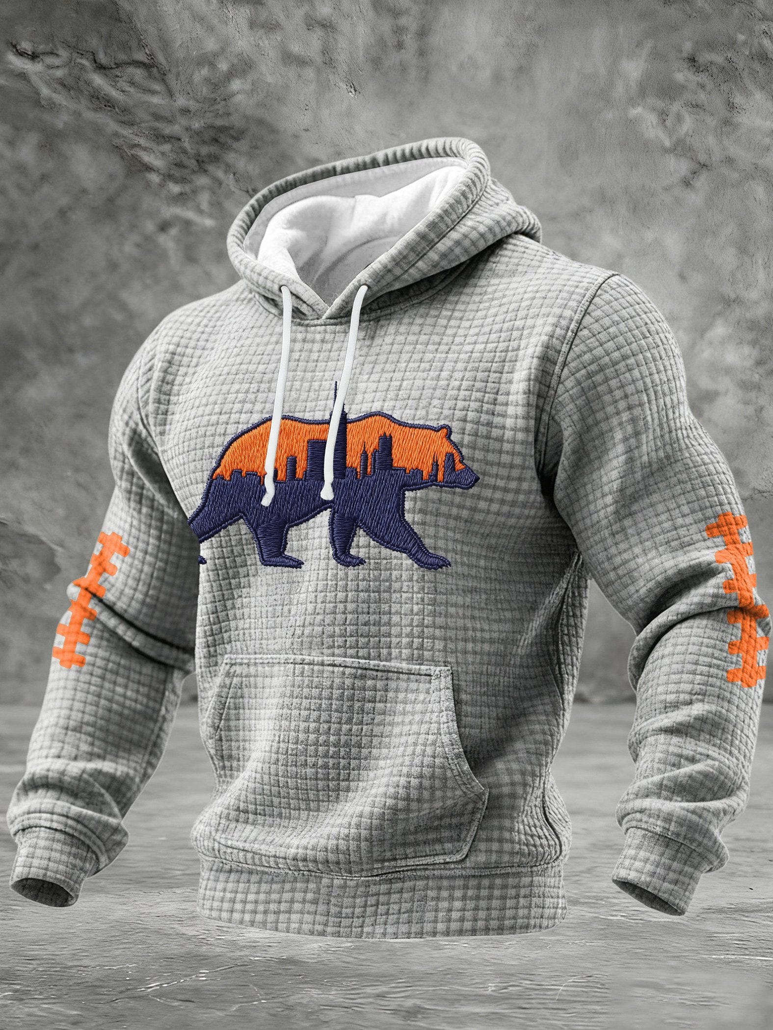 Men's Football Print Checkered Fabric Hooded Sweatshirt