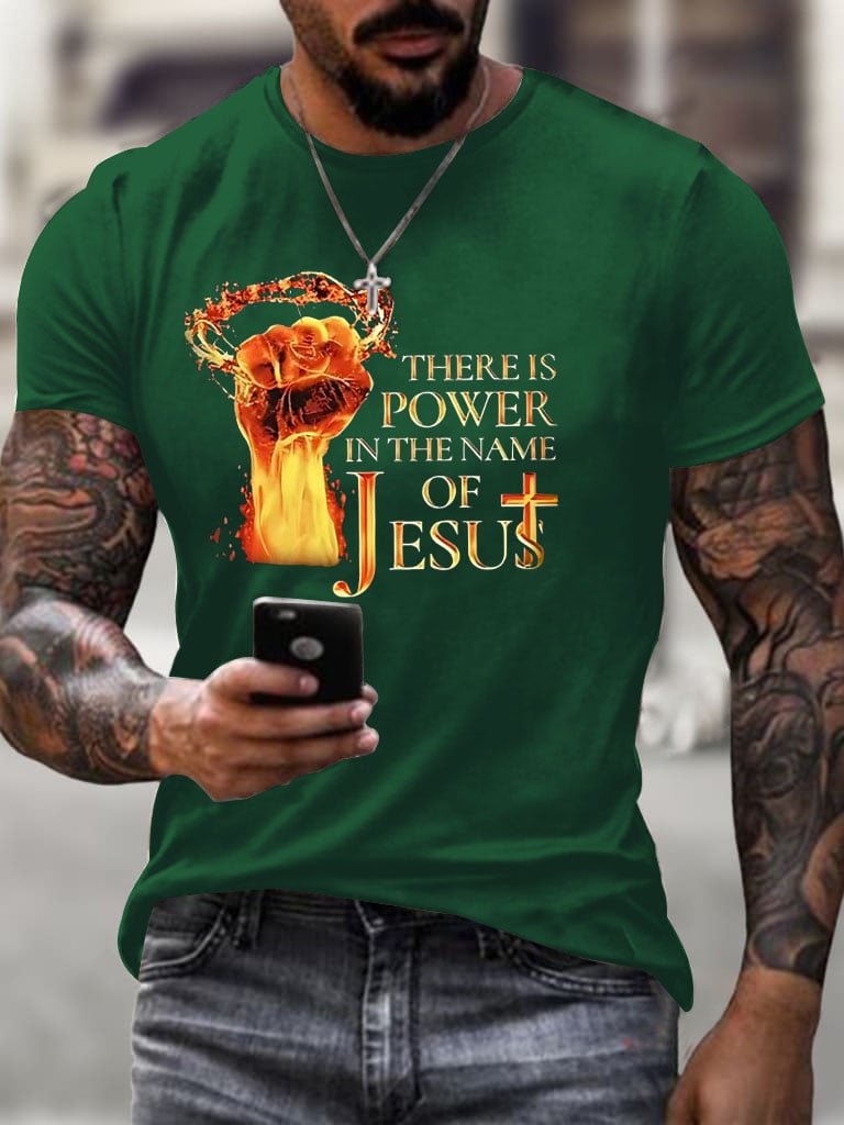 Men's There Is Power In The Name Of Jesus Print Casual T-Shirt