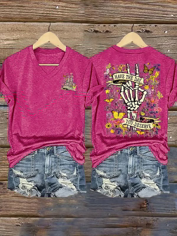 Women's  Flower skull hand gesture Of WDNC Club We Do Not Care Menopause Perimenopause Print T-Shirt