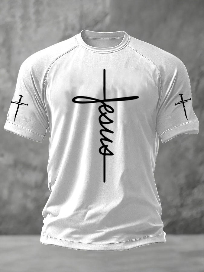 Men's Jesus Cross Print Casual T-Shirt