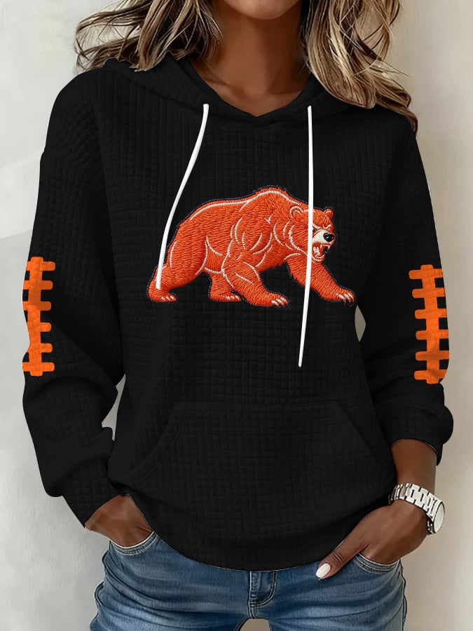 Women's Football Print Plaid Fabric Hooded Sweatshirt