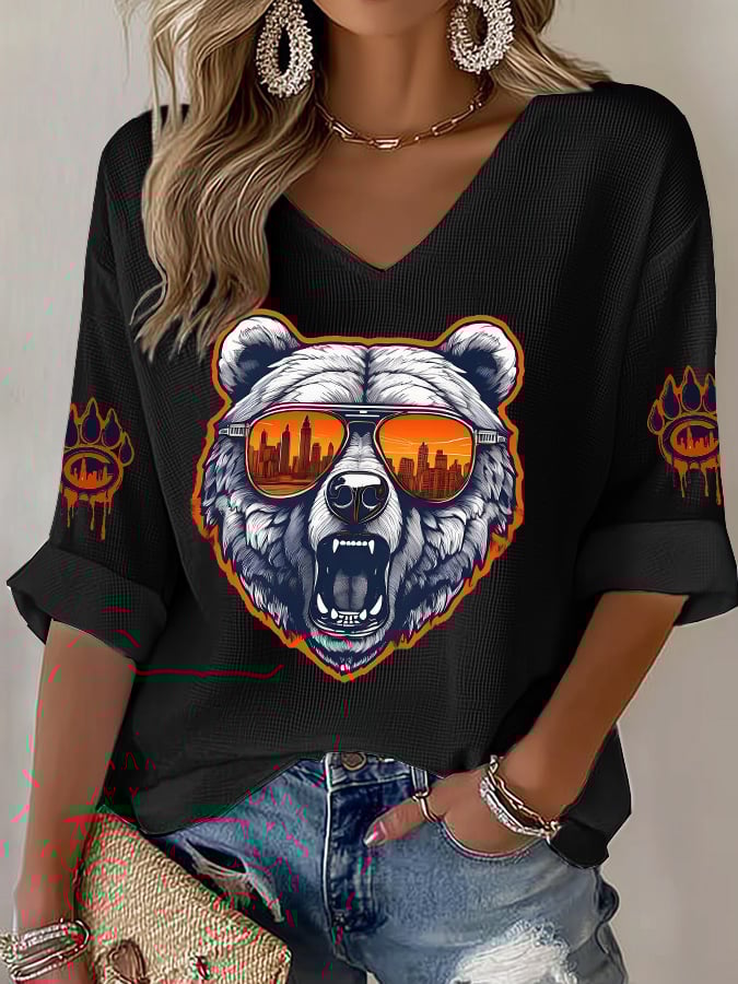 Women's Rugby Print Waffle Long Sleeve T-Shirt