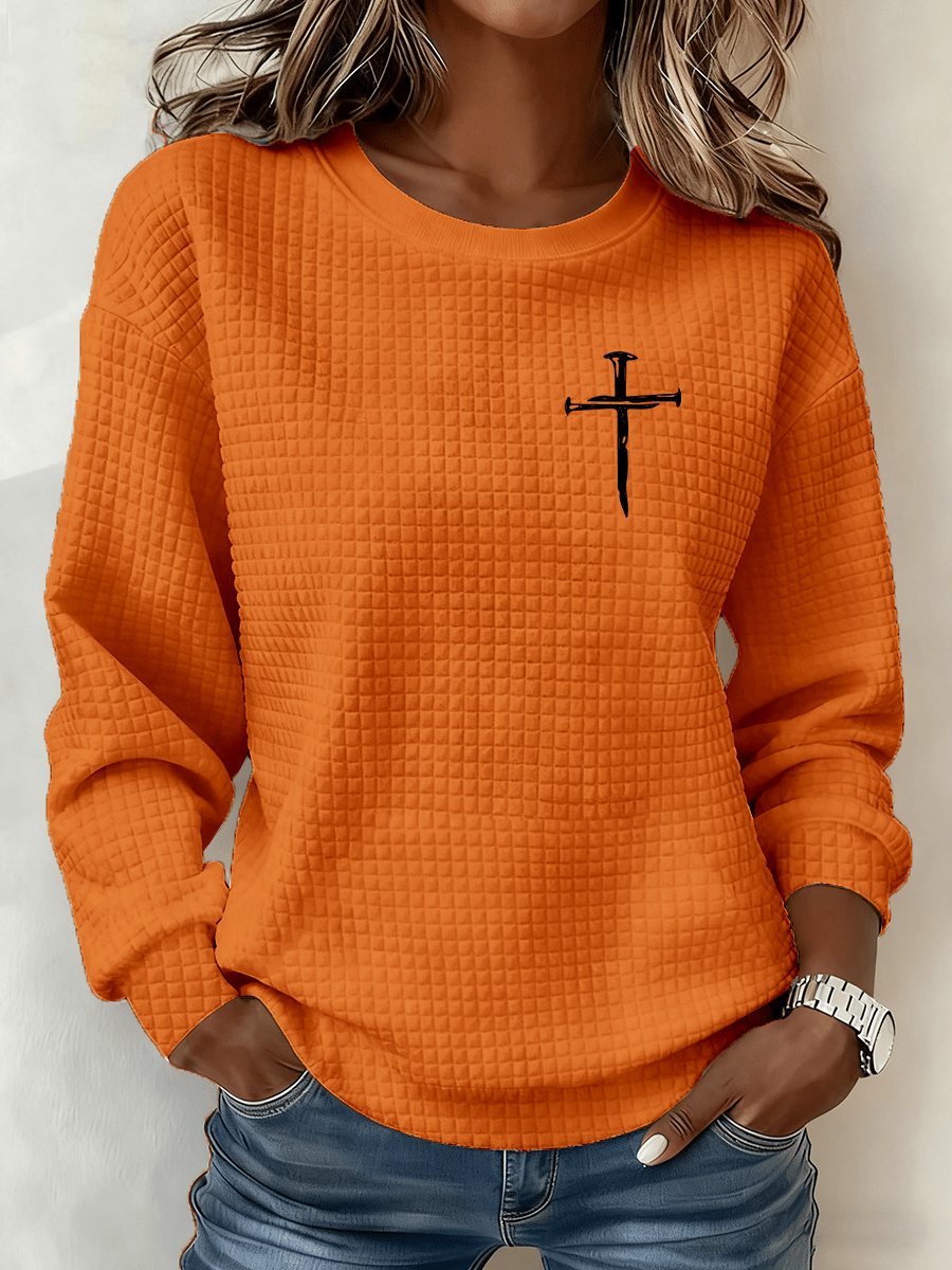 Women's Cross Crew Neck Waffle Sweatshirt