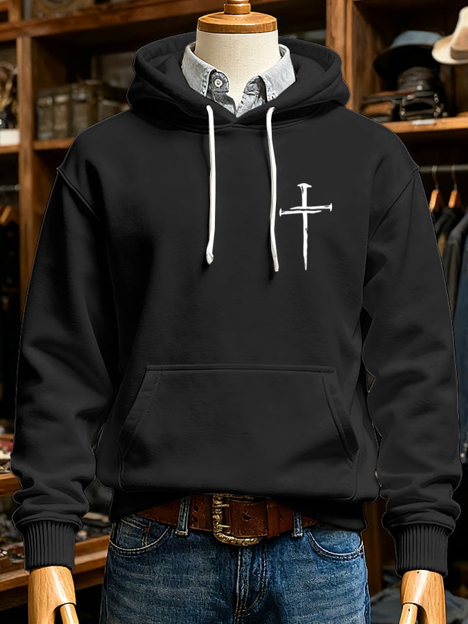 🔥Buy 3 Get 15% Off🔥Men's Retro Faith Cross Print Long Sleeve Casual Hooded Sweatshirt