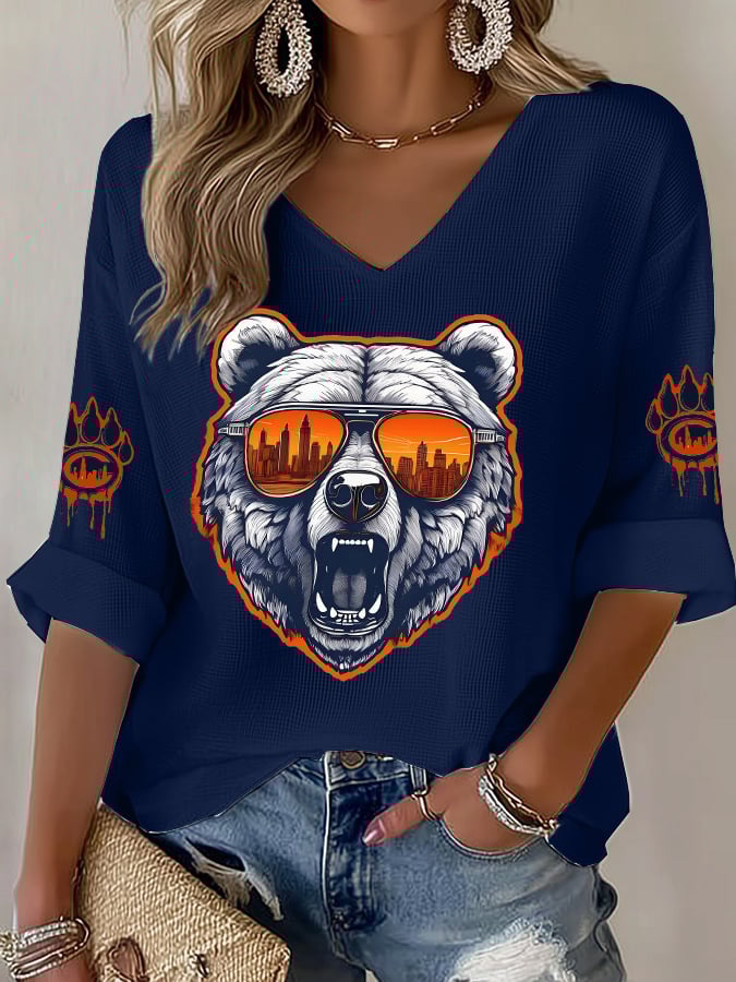 Women's Rugby Print Waffle Long Sleeve T-Shirt