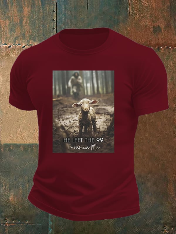 🔥Buy 3 Get 15% Off🔥Men's  He Left the 99 to Rescue Me, Jesus and Lost Sheep, Christian T-shirt