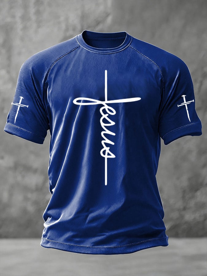 Men's Jesus Cross Print Casual T-Shirt
