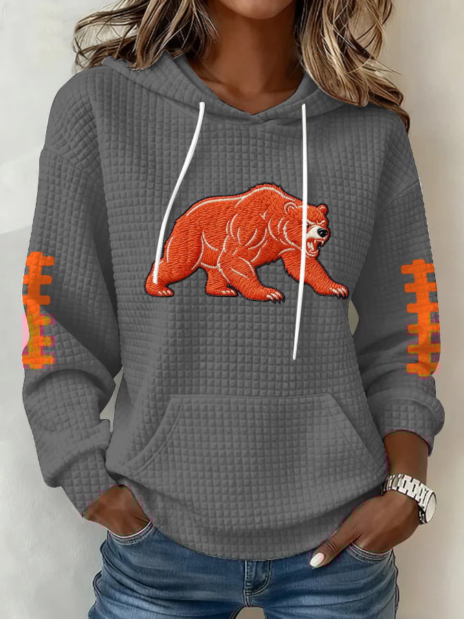 Women's Football Print Plaid Fabric Hooded Sweatshirt