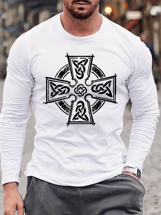 🔥Buy 3 Get 15% Off🔥Men's Casual Celtic Cross Print Long Sleeve T-Shirt