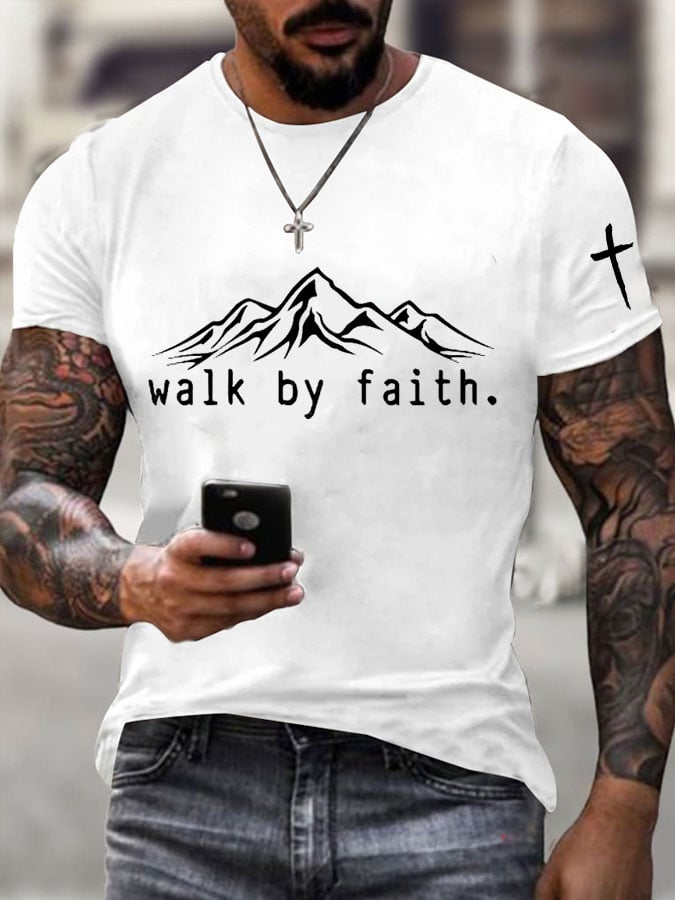 🔥Buy 3 Get 15% Off🔥Men's Walk By Faith Cross Printed Casual T-shirt