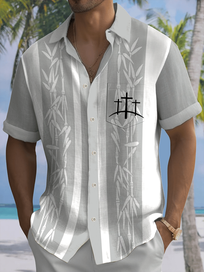 🔥Buy 3 Get 15% Off🔥Men's Faith Vacation Floral Print Casual Short Sleeve Shirt (With Pockets)