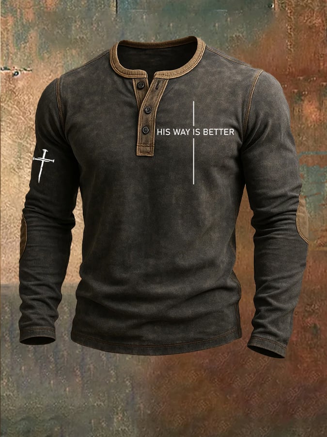 Men'S His Way Is Better Print Casuasl Henley Collar Shirt