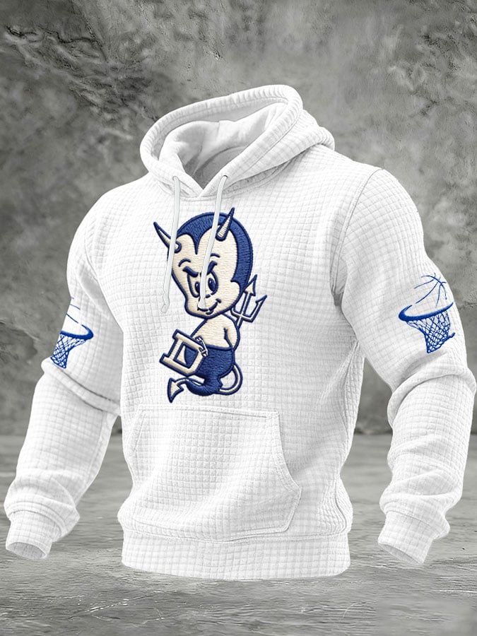 Men's Basketball Print Checkered Fabric Hooded Sweatshirt