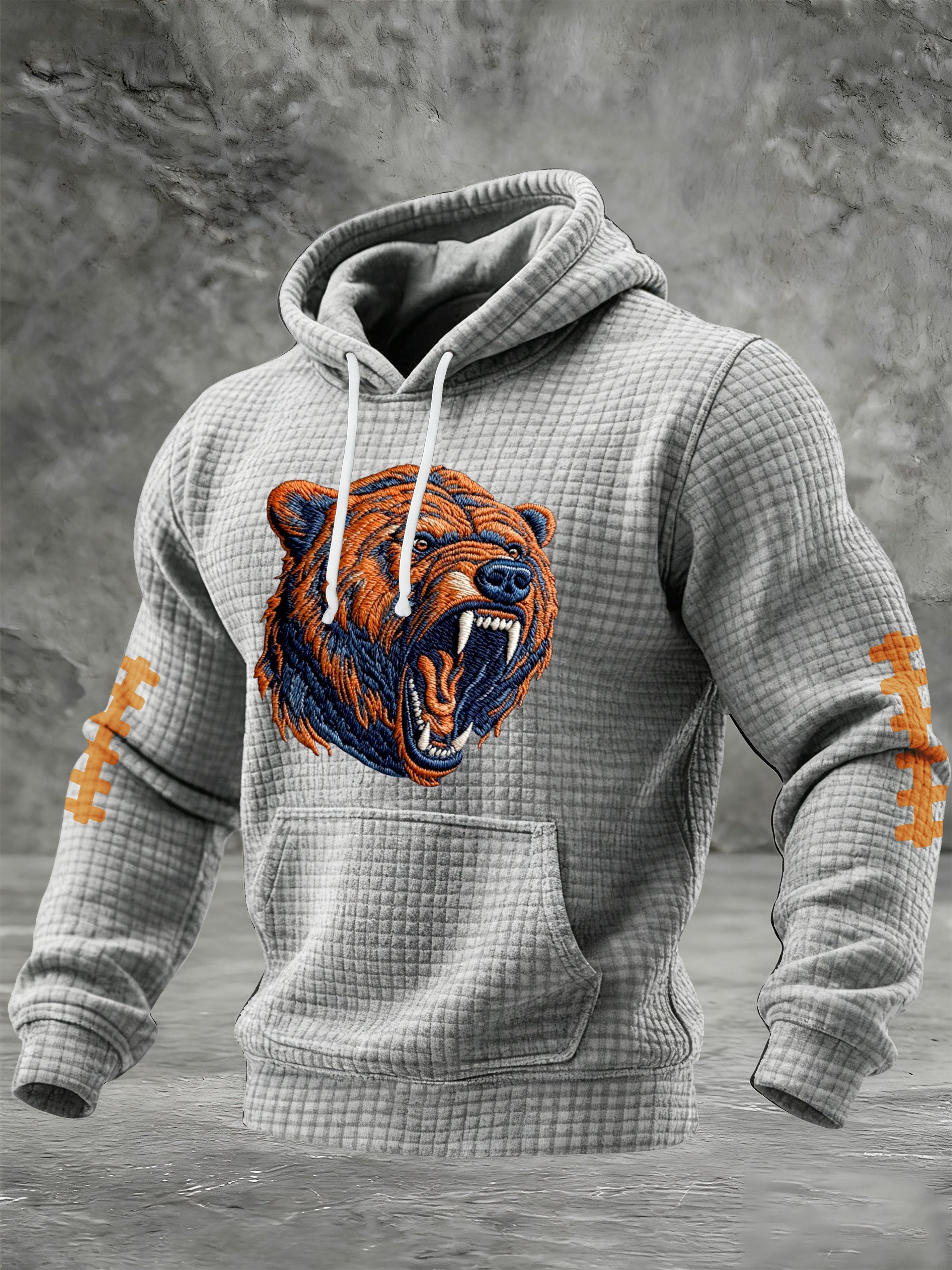 Men's Football Print Checkered Fabric Hooded Sweatshirt