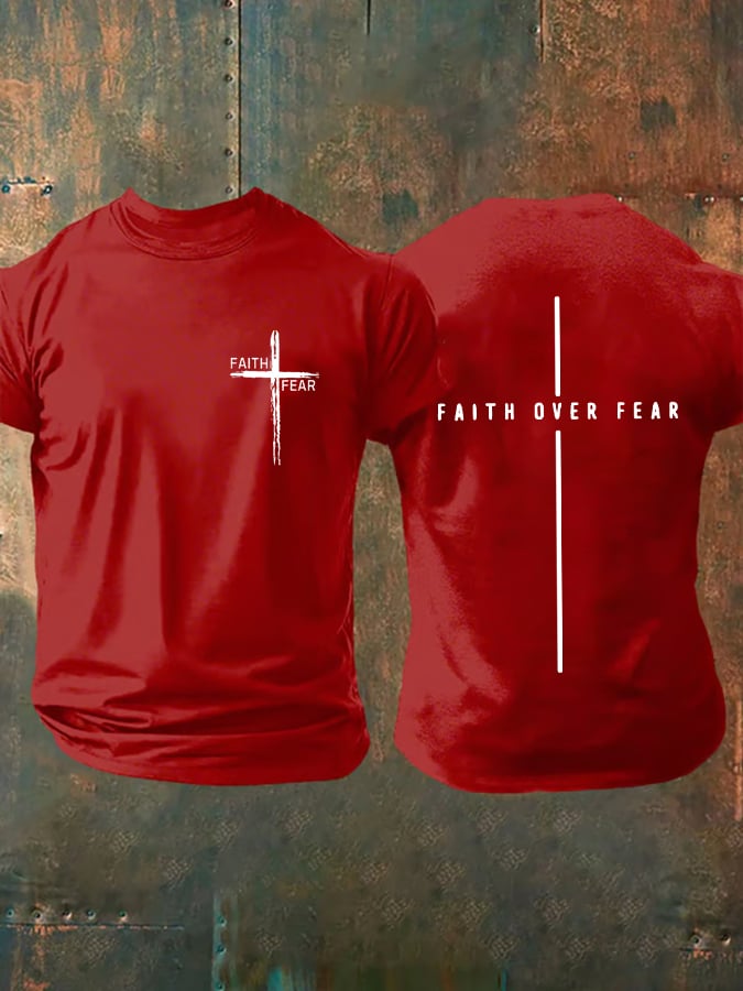 🔥Buy 3 Get 15% Off🔥Men's Faith Over Fear Printed Casual T-Shirt