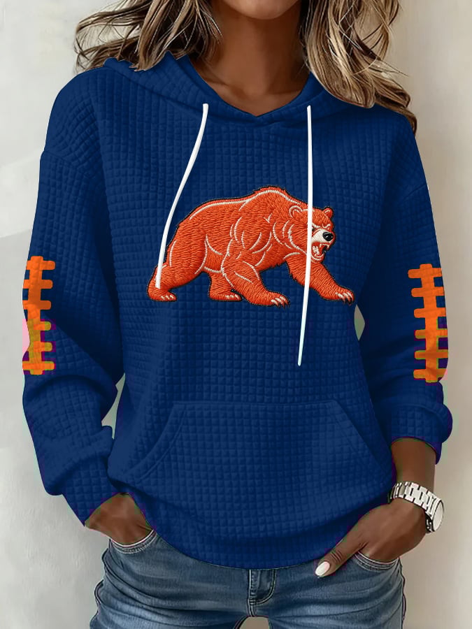 Women's Football Print Plaid Fabric Hooded Sweatshirt