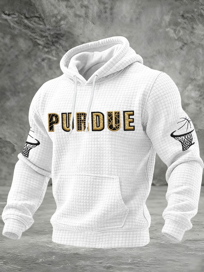 Men's Basketball Print Checkered Fabric Hooded Sweatshirt