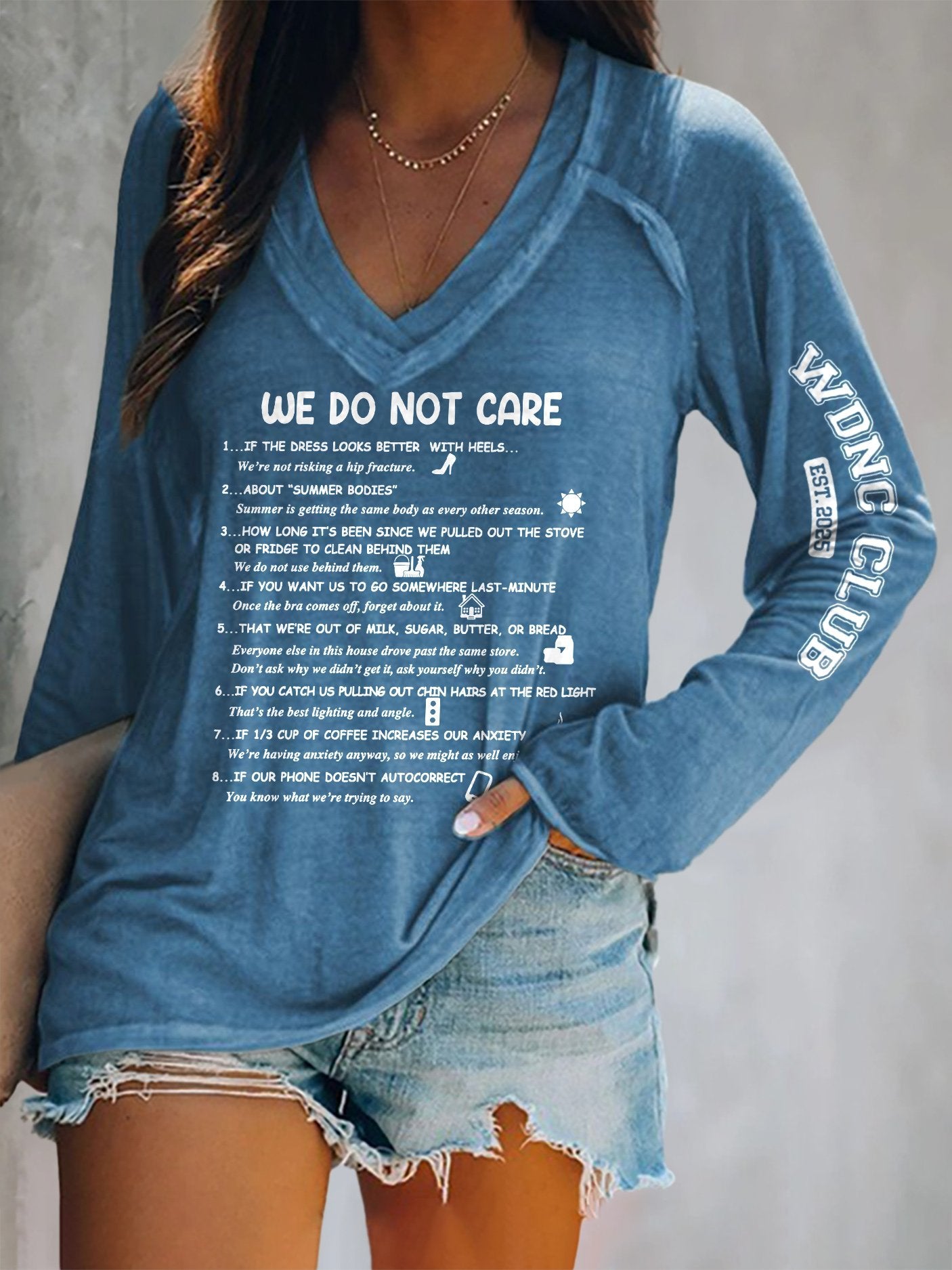 V-neck Retro Funny WDNC Menopause Perimenopause Print T-Shirt