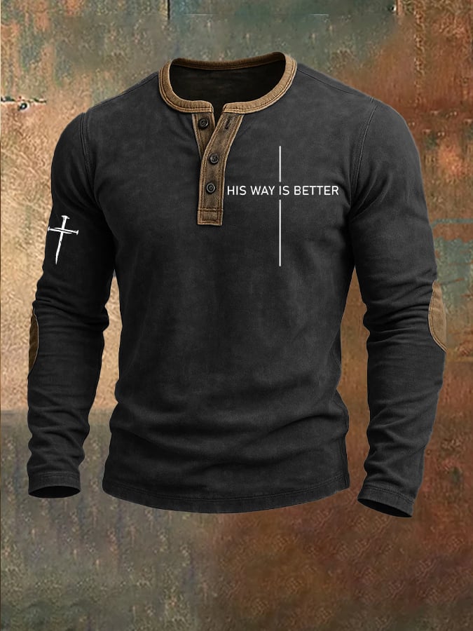 Men'S His Way Is Better Print Casuasl Henley Collar Shirt