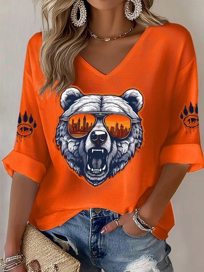 Women's Rugby Print Waffle Long Sleeve T-Shirt