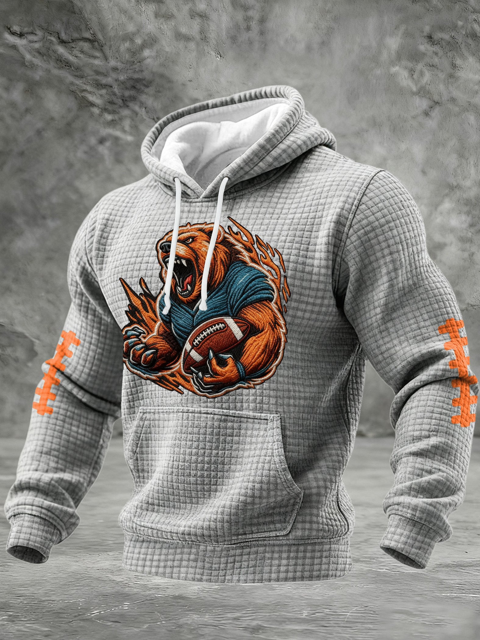 Men's Football Print Checkered Fabric Hooded Sweatshirt