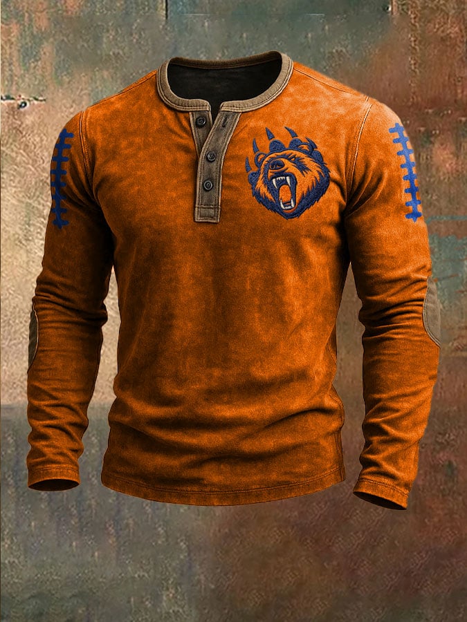Men's Football Print Henley Top